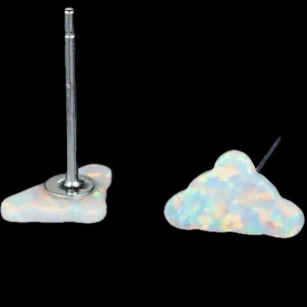 White Opal Cloud~ Rainbow Flash Iridescent Glittery Cumulus Sky Weather 925 Stud